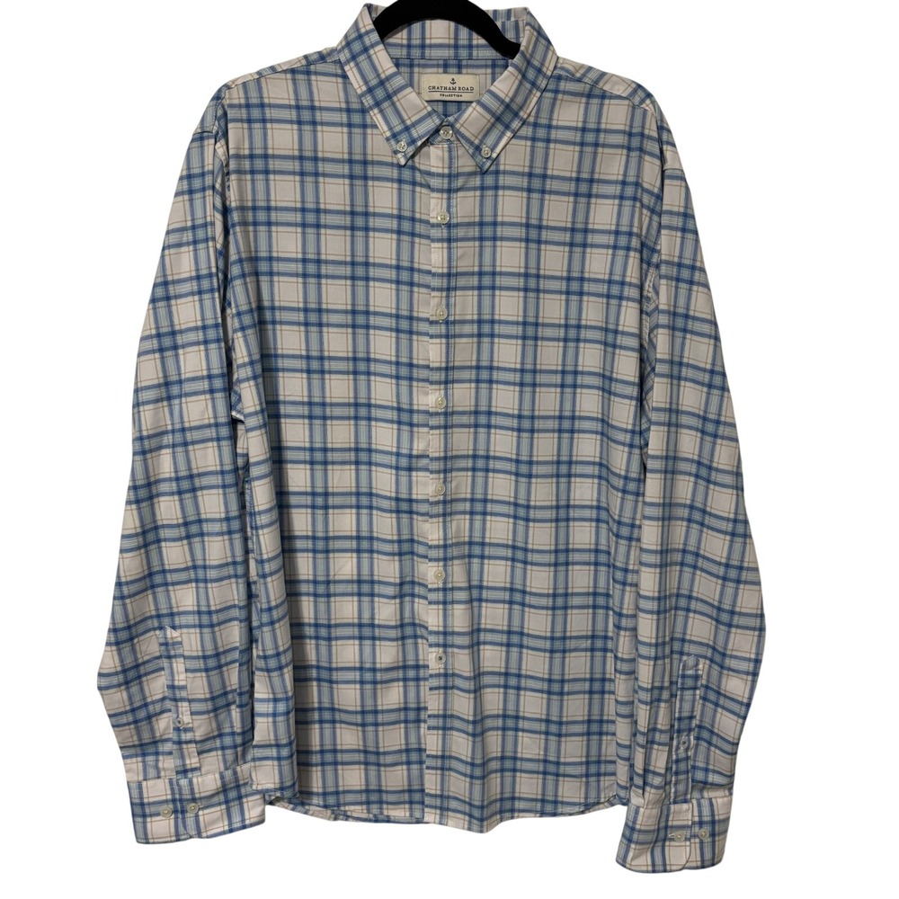 Chatham Road Collection Men's XXL Plaid Button-Up Shirt Soft Blue Long Sleeve